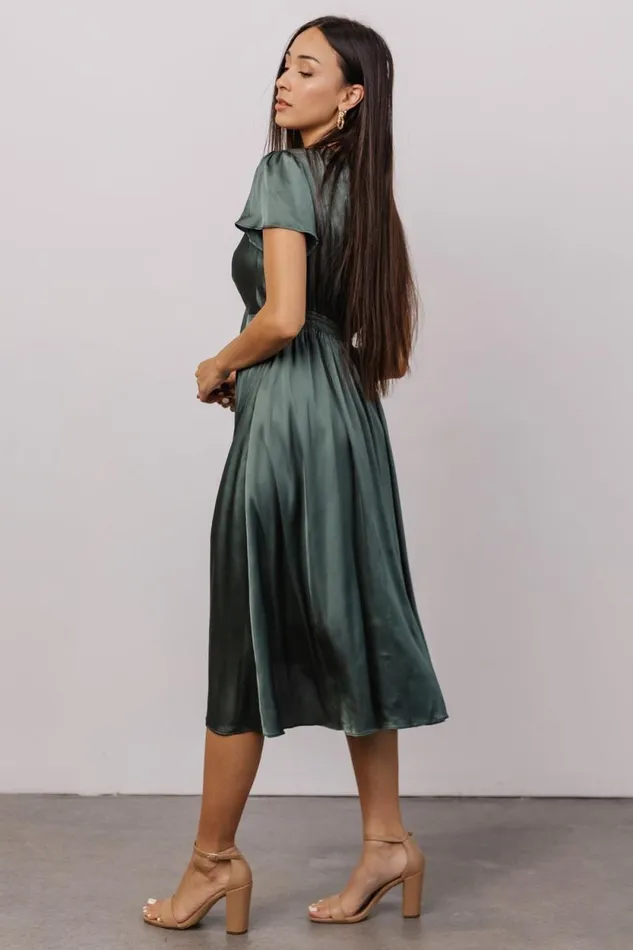 Women Poppy Satin Midi Dress Winter Green Baltic Born Bump Friendly