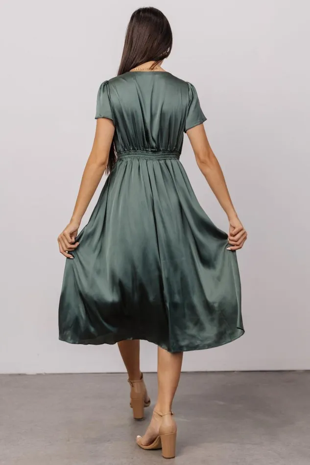 Women Poppy Satin Midi Dress Winter Green Baltic Born Bump Friendly