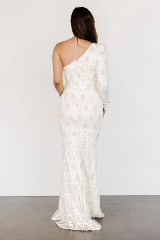 Women Porscha One Shoulder Gown Cream Baltic Born Embellished and Sequined