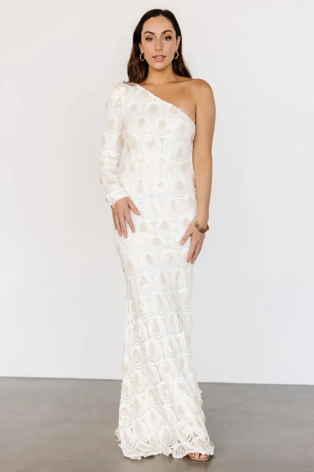 Women Porscha One Shoulder Gown Cream Baltic Born Embellished and Sequined