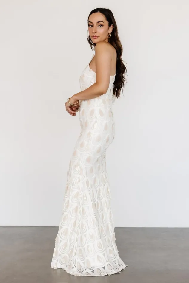 Women Porscha One Shoulder Gown Cream Baltic Born Embellished and Sequined