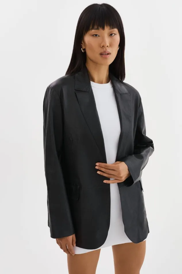 Women QUIRINA Leather Blazer Black LAMARQUE Blazers