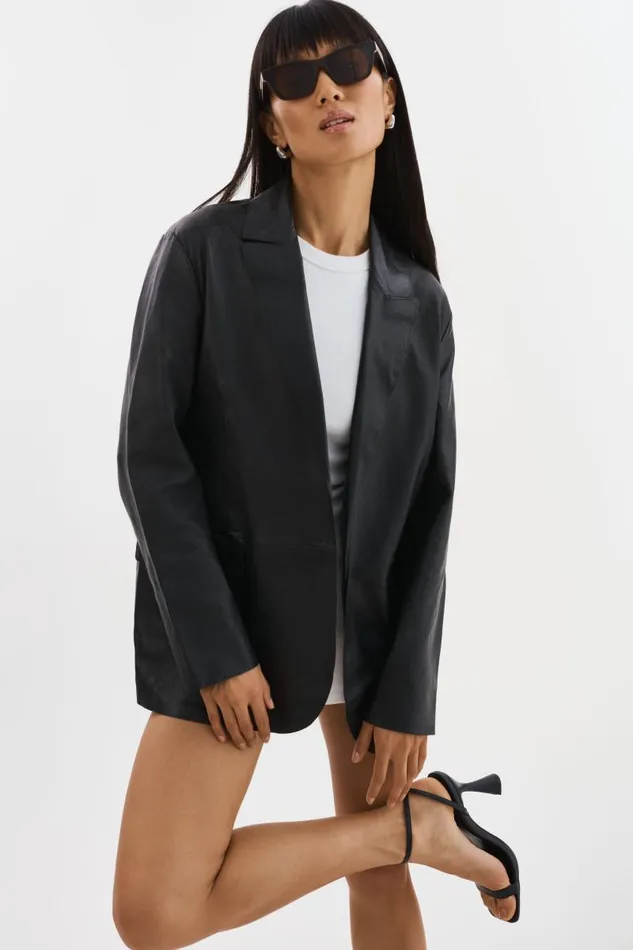Women QUIRINA Leather Blazer Black LAMARQUE Blazers