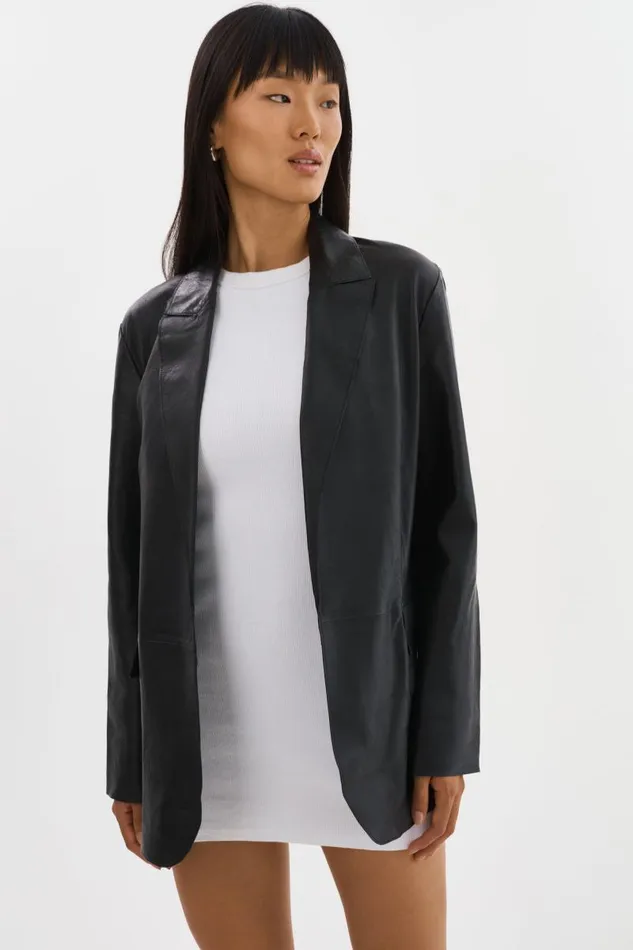 Women QUIRINA Leather Blazer Black LAMARQUE Blazers