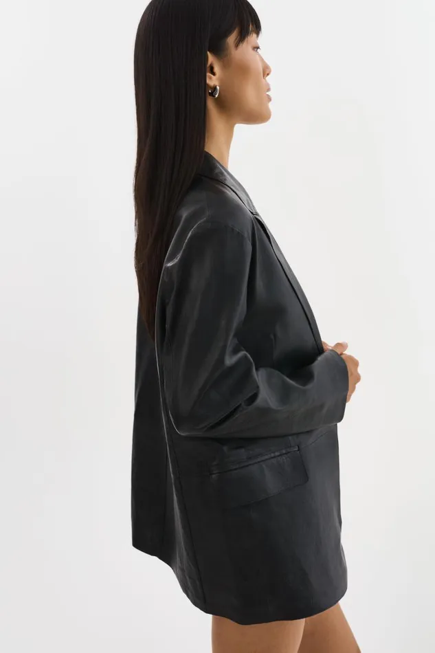 Women QUIRINA Leather Blazer Black LAMARQUE Blazers