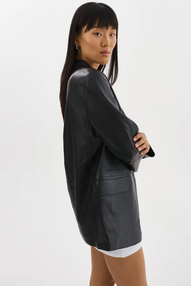 Women QUIRINA Leather Blazer Black LAMARQUE Blazers