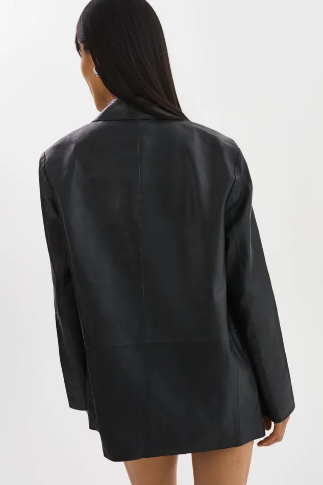 Women QUIRINA Leather Blazer Black LAMARQUE Blazers