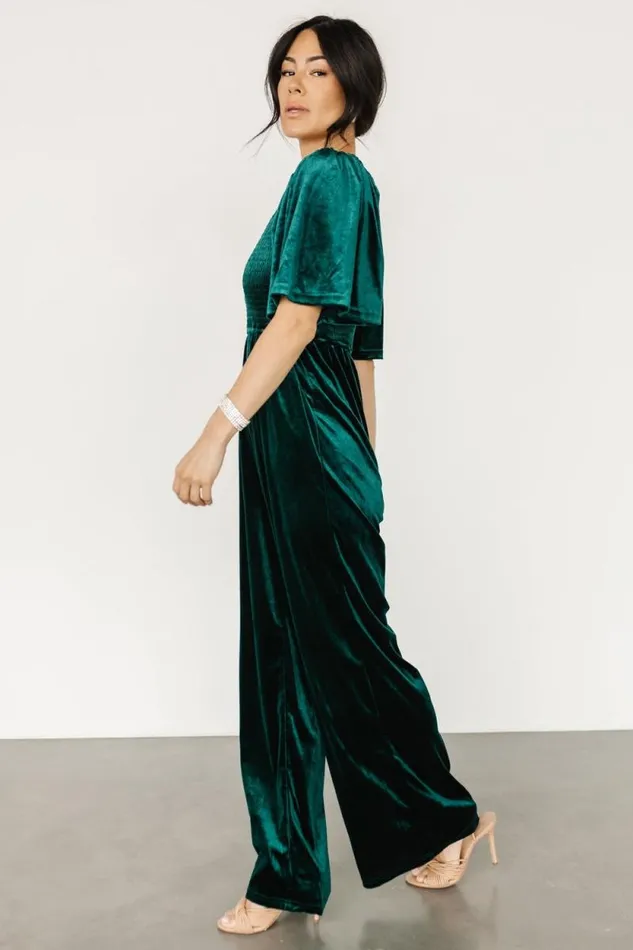 Women Regent Velvet Jumpsuit Emerald Baltic Born Jumpsuits and Rompers