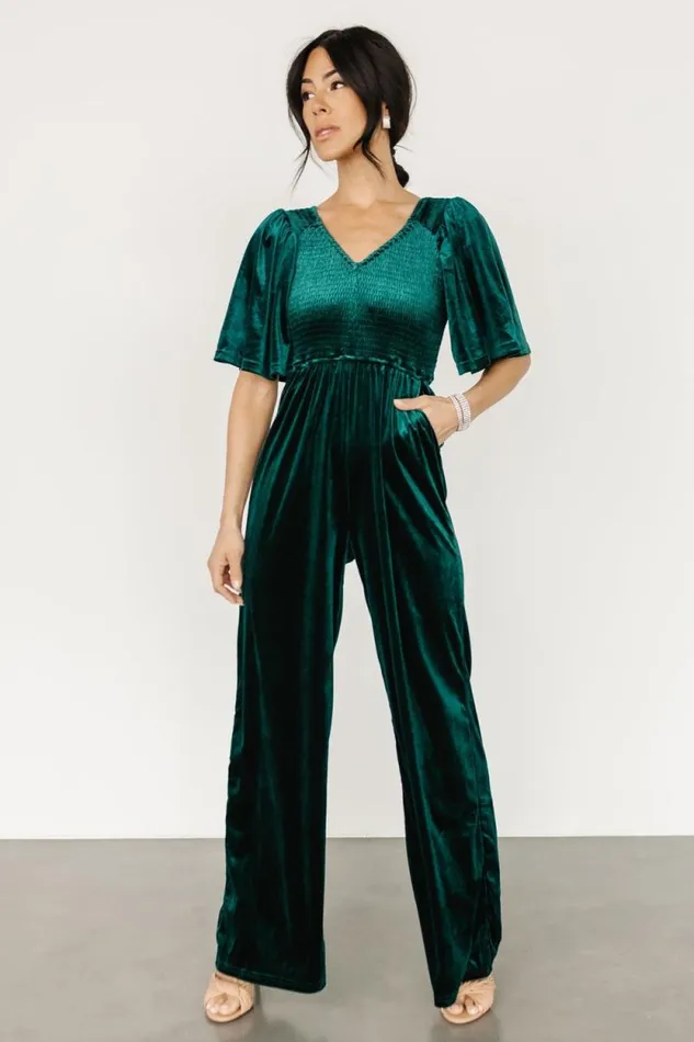 Women Regent Velvet Jumpsuit Emerald Baltic Born Jumpsuits and Rompers