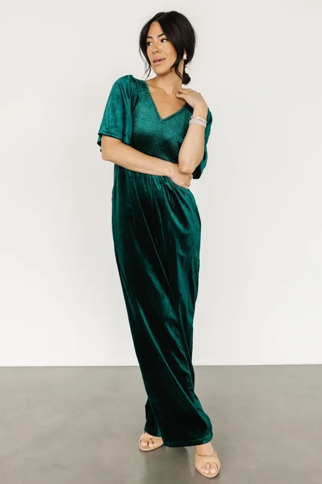 Women Regent Velvet Jumpsuit Emerald Baltic Born Jumpsuits and Rompers