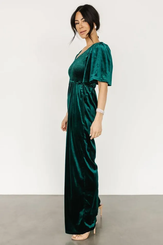 Women Regent Velvet Jumpsuit Emerald Baltic Born Jumpsuits and Rompers