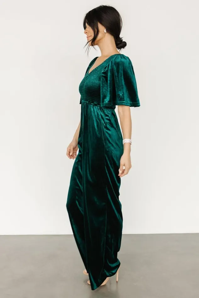 Women Regent Velvet Jumpsuit Emerald Baltic Born Jumpsuits and Rompers