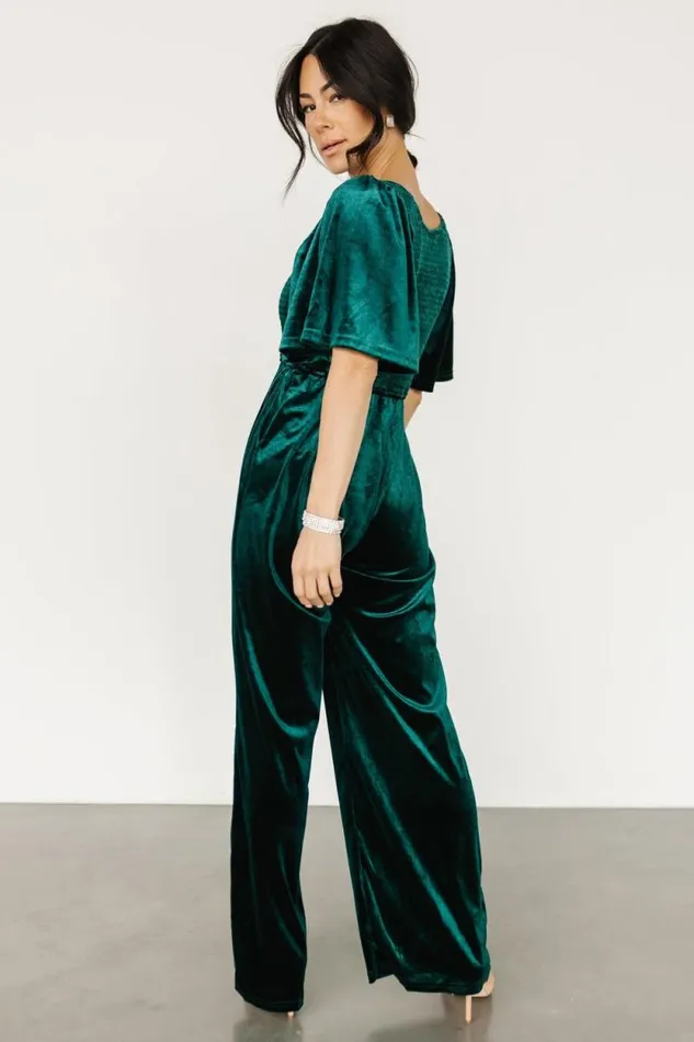 Women Regent Velvet Jumpsuit Emerald Baltic Born Jumpsuits and Rompers