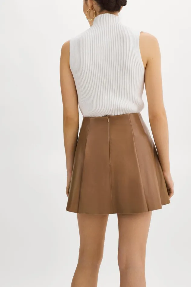 Women RHONDA Leather Pleated Mini Skirt Mink Brown LAMARQUE Skirts