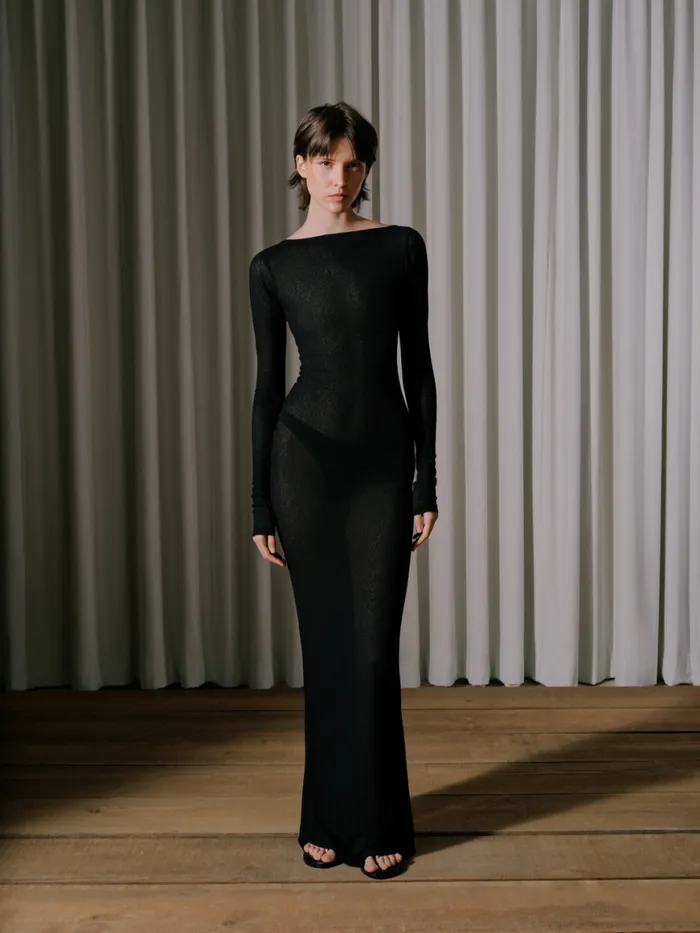 Women Rhude Dresses SHEER KNIT JERSEY DRESS Black