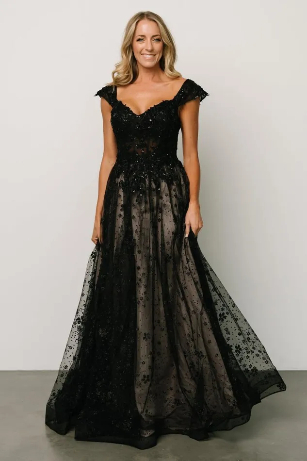 Women Romance Bridal Gown Black Nude Baltic Born Embellished and Sequined