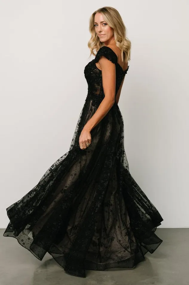 Women Romance Bridal Gown Black Nude Baltic Born Embellished and Sequined