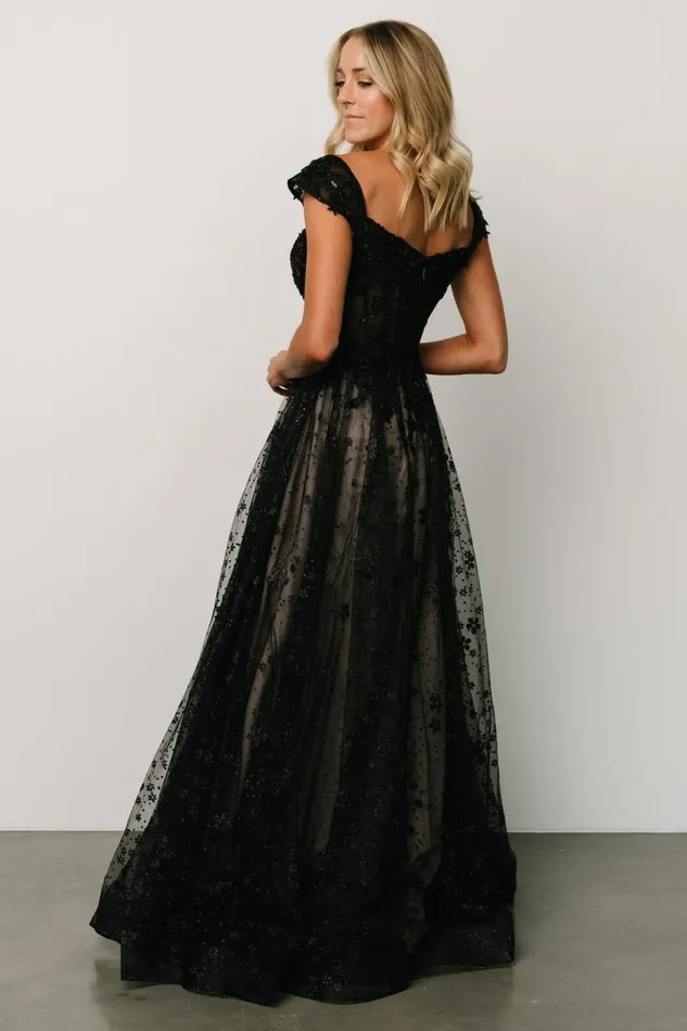 Women Romance Bridal Gown Black Nude Baltic Born Embellished and Sequined