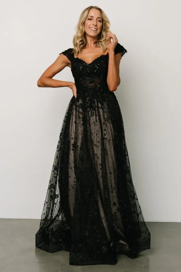 Women Romance Bridal Gown Black Nude Baltic Born Embellished and Sequined