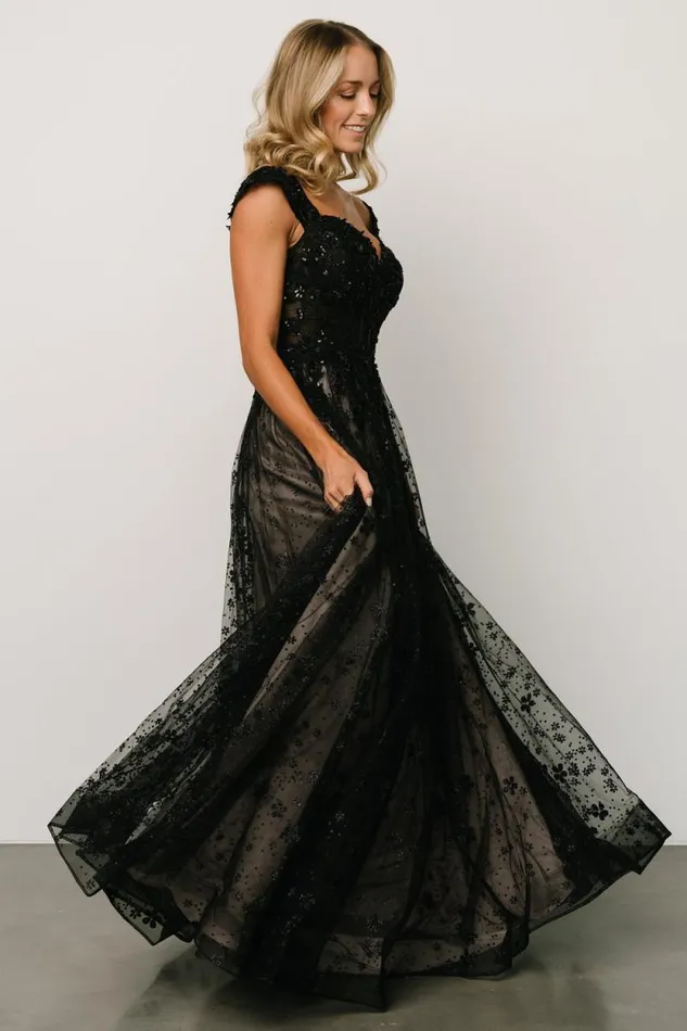 Women Romance Bridal Gown Black Nude Baltic Born Embellished and Sequined
