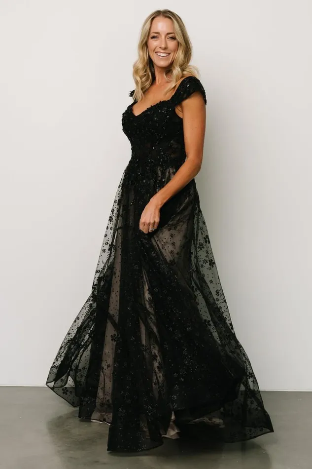 Women Romance Bridal Gown Black Nude Baltic Born Embellished and Sequined