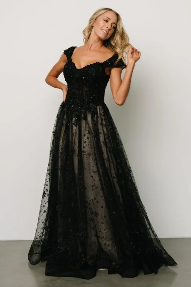 Women Romance Bridal Gown Black Nude Baltic Born Embellished and Sequined