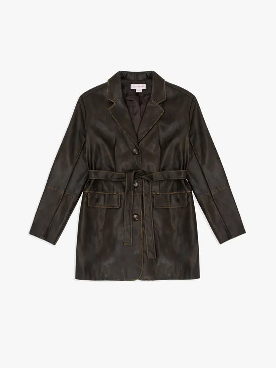 Women Sadie Leather Trench Black Washed Jackets Outerwear Lisa Says Gah