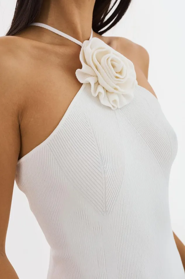 Women SAVINA Rib Knit Halter Dress White LAMARQUE Dresses Women SAVINA Rib Knit Halter Dress White LAMARQUE Dresses