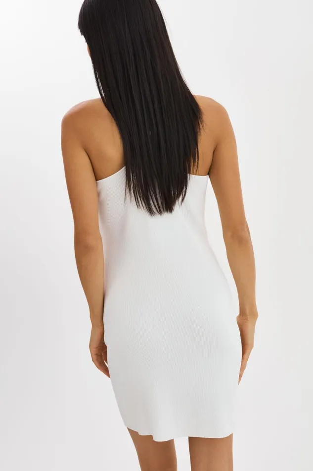 Women SAVINA Rib Knit Halter Dress White LAMARQUE Dresses Women SAVINA Rib Knit Halter Dress White LAMARQUE Dresses