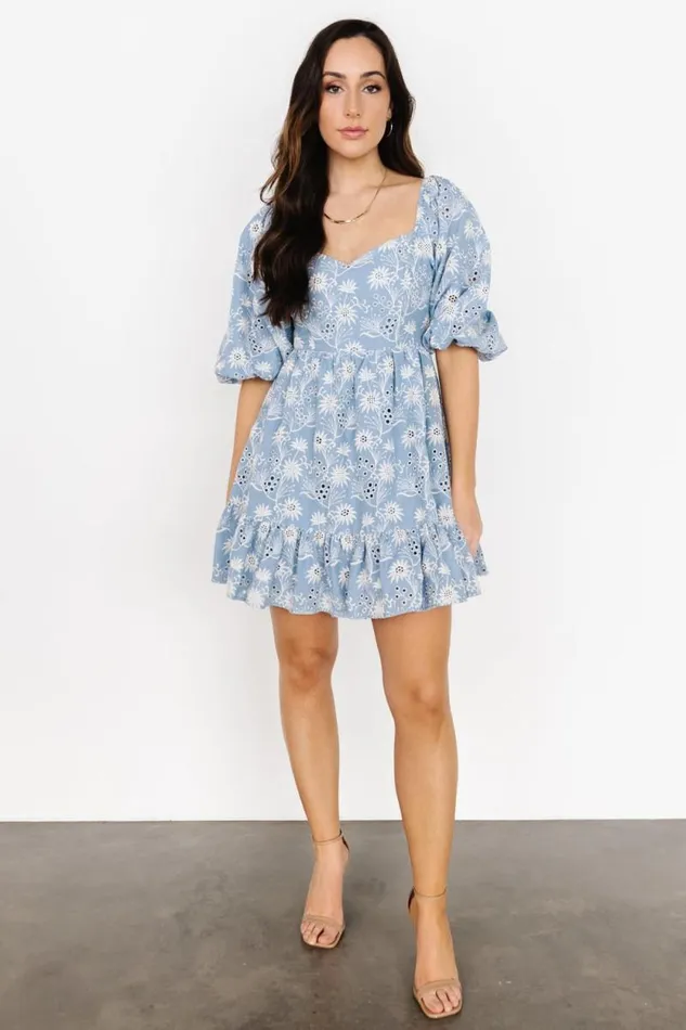 Women Serres Eyelet Mini Dress Blue Floral Baltic Born Short Dresses