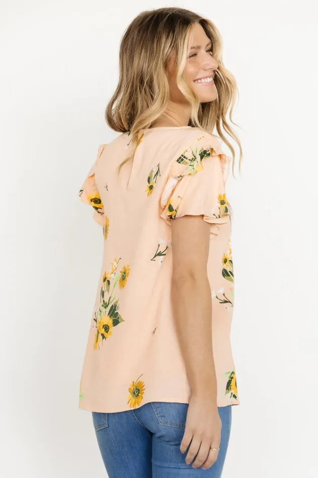 Women Shelby Ruffle Sleeve Top Peach Sunflower Print Baltic Born Blouses and Shirts Women Shelby Ruffle Sleeve Top Peach Sunflower Print Baltic Born Blouses and Shirts