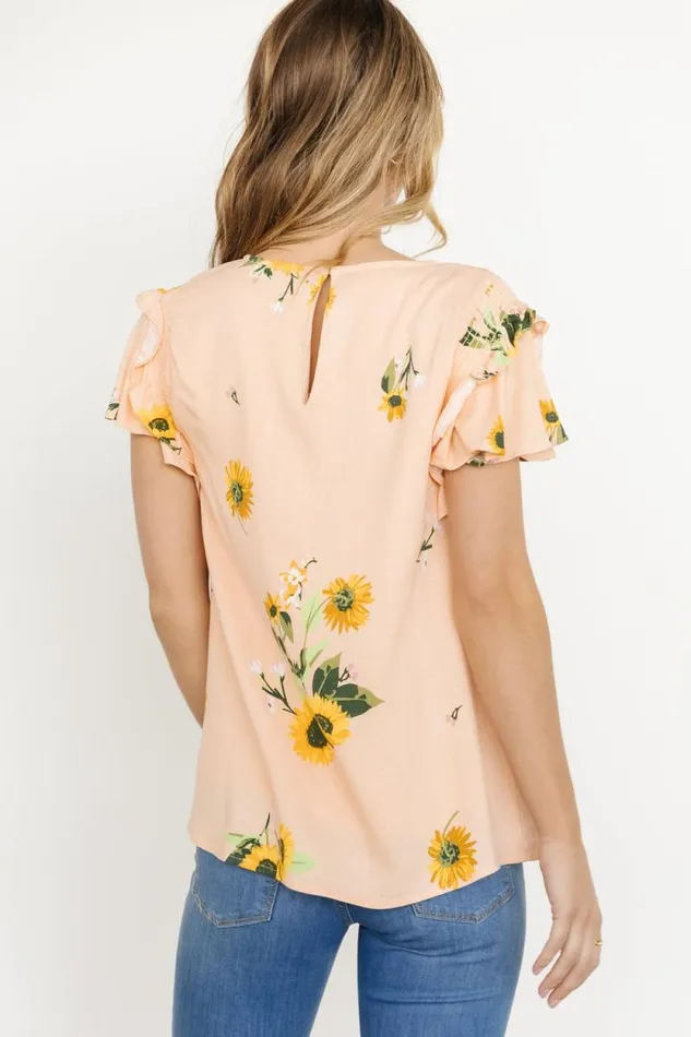 Women Shelby Ruffle Sleeve Top Peach Sunflower Print Baltic Born Blouses and Shirts Women Shelby Ruffle Sleeve Top Peach Sunflower Print Baltic Born Blouses and Shirts