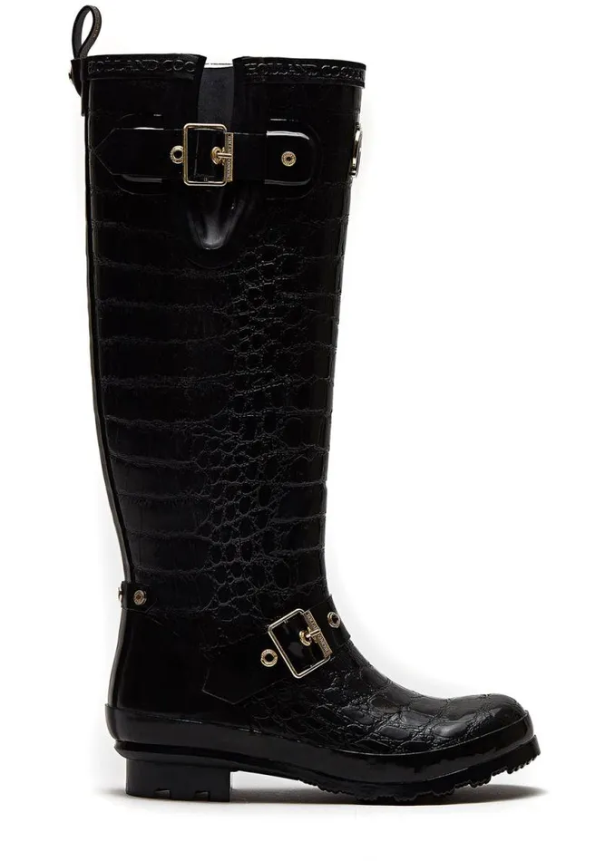Women Sherpa Lined Regency Wellington Black Croc Holland Cooper Wellington Boots