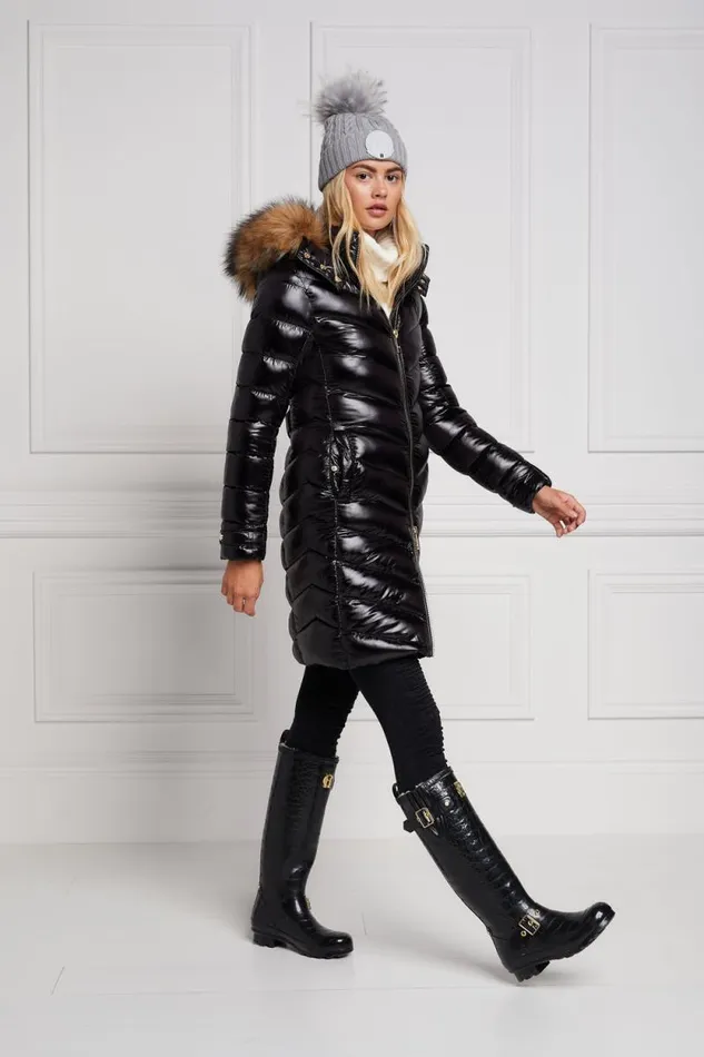 Women Sherpa Lined Regency Wellington Black Croc Holland Cooper Wellington Boots