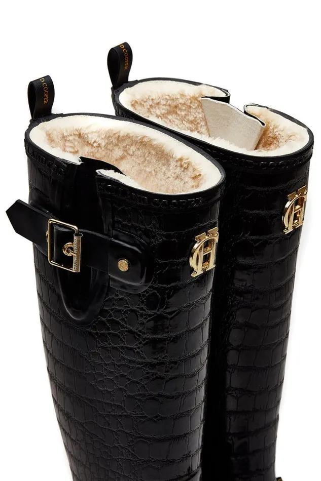 Women Sherpa Lined Regency Wellington Black Croc Holland Cooper Wellington Boots