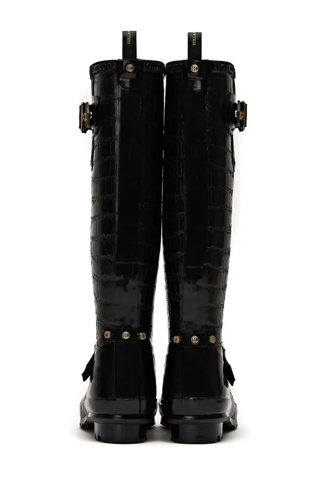 Women Sherpa Lined Regency Wellington Black Croc Holland Cooper Wellington Boots