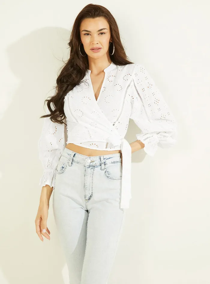 Women Shirts GUESS White Ivy Eyelet Top