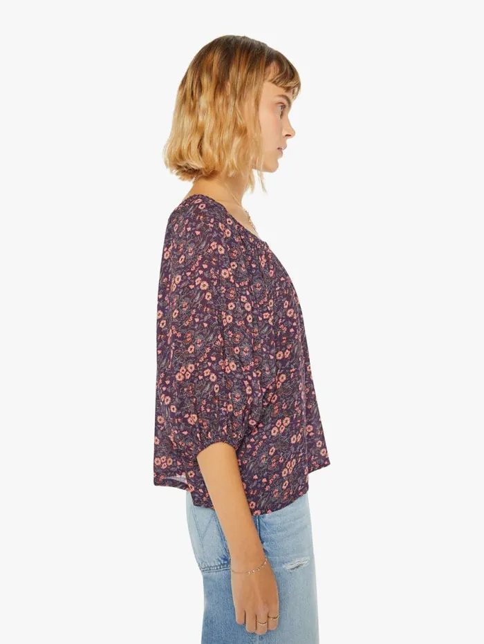 Women Shirts Mother Denim Ella Top Petite Fleur Print Aubergine