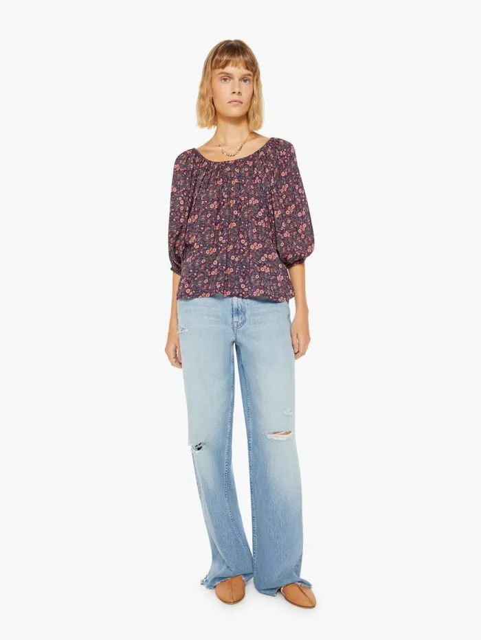 Women Shirts Mother Denim Ella Top Petite Fleur Print Aubergine