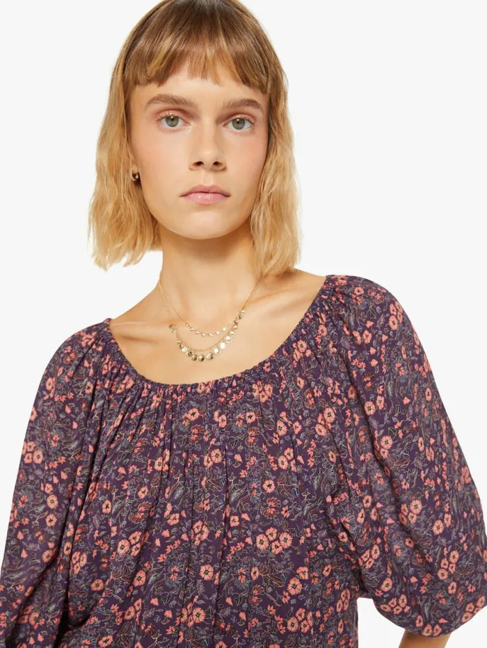 Women Shirts Mother Denim Ella Top Petite Fleur Print Aubergine
