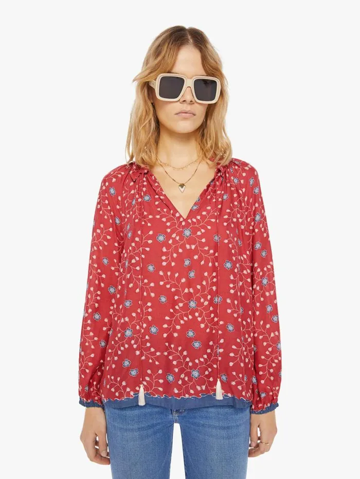 Women Shirts Mother Denim Penny Blouse Pinwheel Barn Red