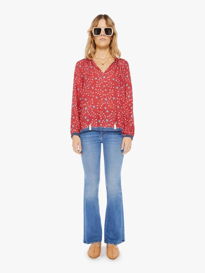 Women Shirts Mother Denim Penny Blouse Pinwheel Barn Red
