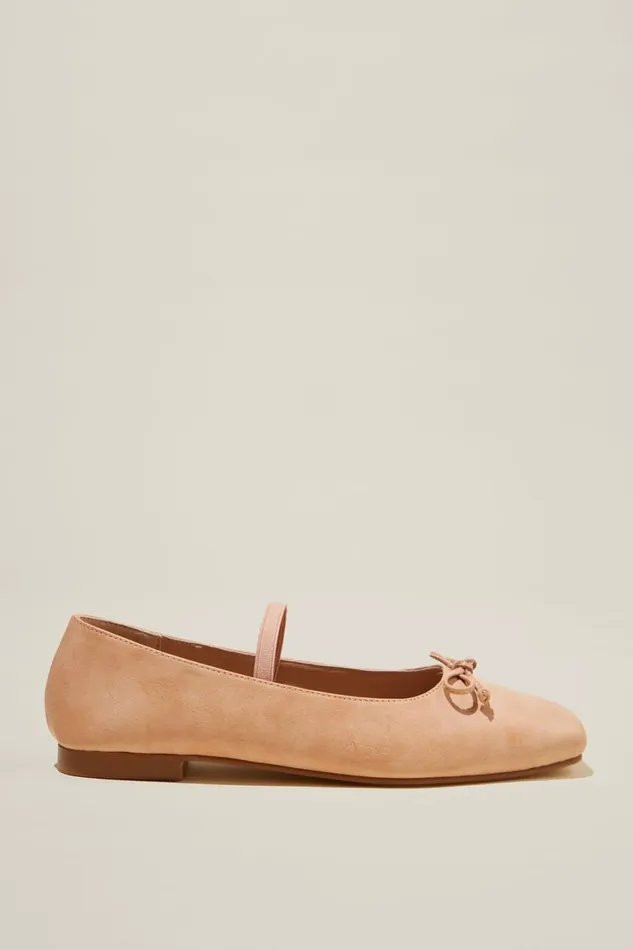 Women Shoes and Slippers Cotton On Gia Square Ballet Beige Pink Distressed Vegan Leather