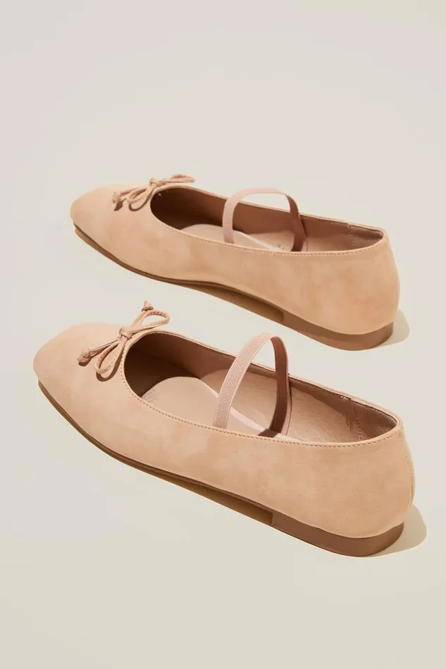 Women Shoes and Slippers Cotton On Gia Square Ballet Beige Pink Distressed Vegan Leather