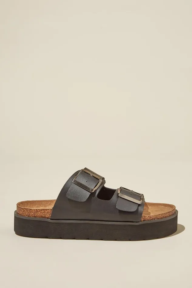 Women Shoes and Slippers Cotton On Rex Flatform Buckle Slide Black Smooth