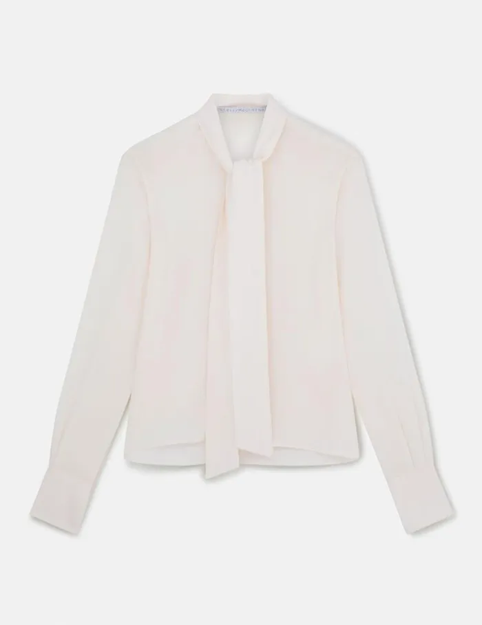 Women Silk Crpe De Chine Pussybow Shirt Cream Stella McCartney Shirts And Tops