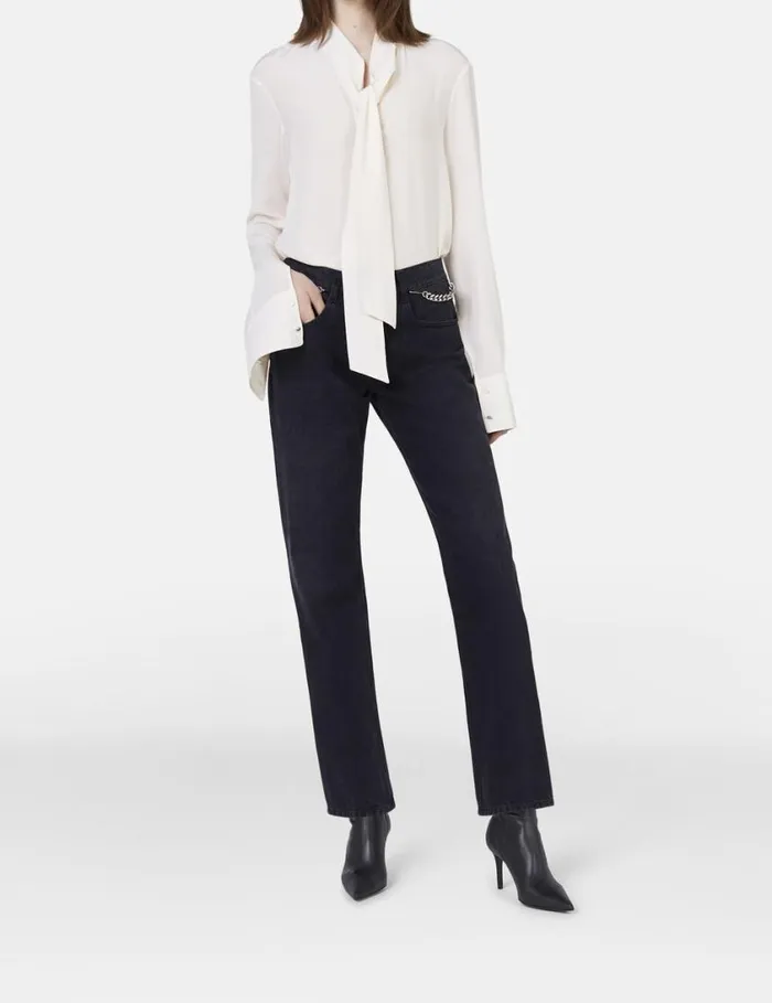 Women Silk Crpe De Chine Pussybow Shirt Cream Stella McCartney Shirts And Tops