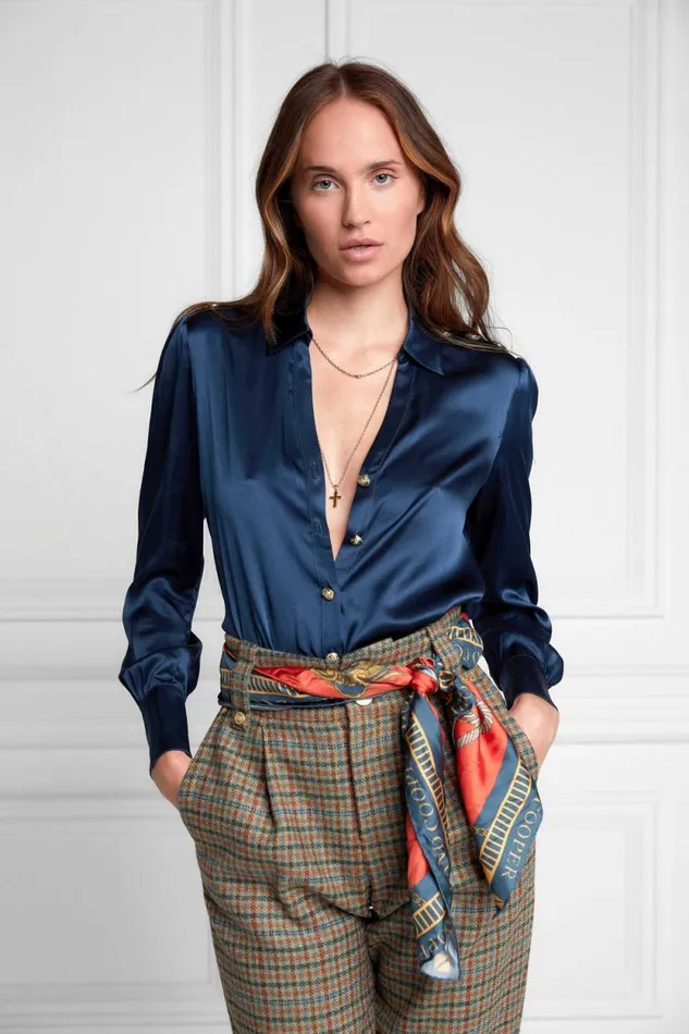 Women Silk VNeck Blouse Petrol Blue Holland Cooper Shirts and Blouses