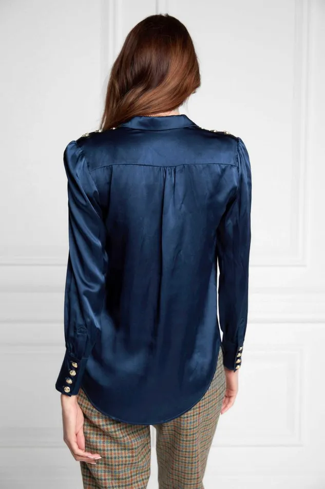 Women Silk VNeck Blouse Petrol Blue Holland Cooper Shirts and Blouses