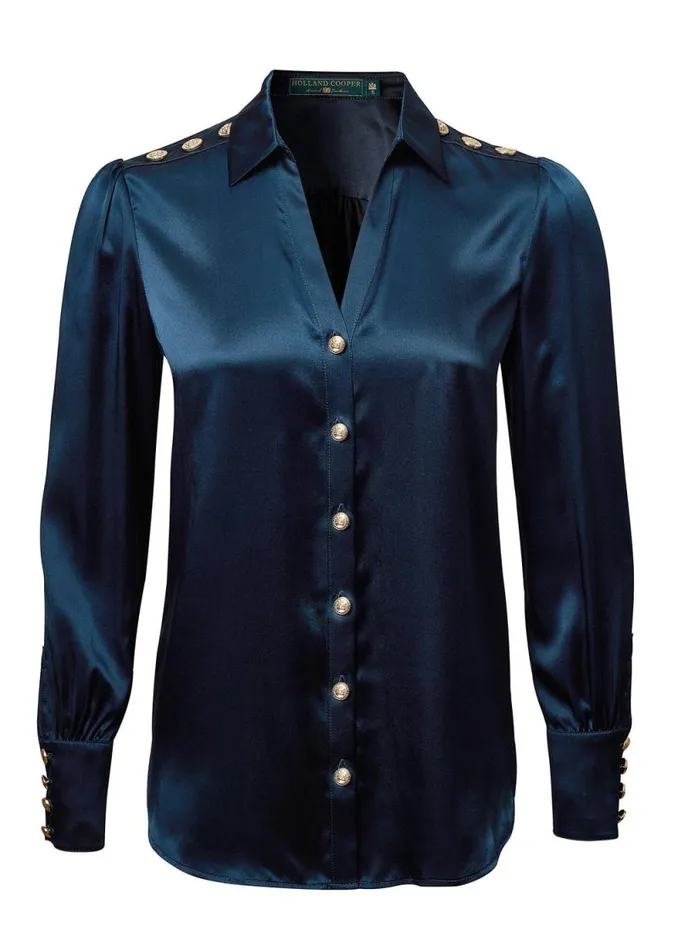 Women Silk VNeck Blouse Petrol Blue Holland Cooper Shirts and Blouses